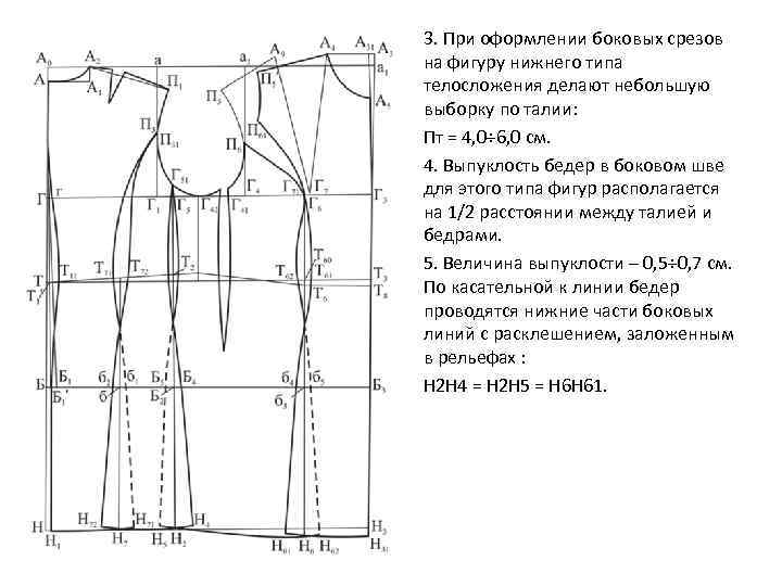 3. При оформлении боковых срезов на фигуру нижнего типа телосложения делают небольшую выборку по