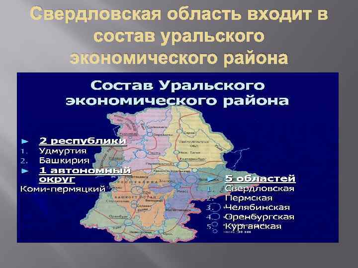 Свердловская область входит в состав уральского экономического района 