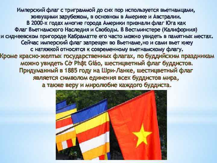 Имперский флаг с триграммой до сих пор используется вьетнамцами, живущими зарубежом, в основном в