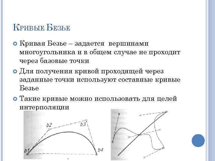 КРИВЫЕ БЕЗЬЕ Кривая Безье – задается вершинами многоугольника и в общем случае не проходит