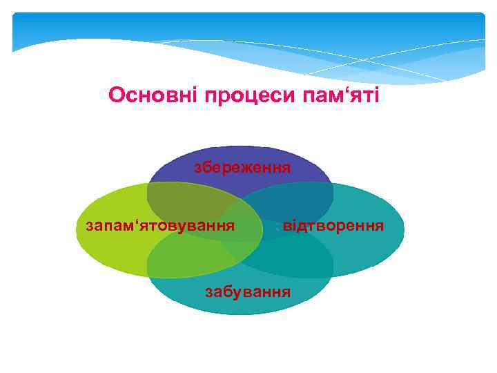 Основні процеси пам‘яті збереження запам‘ятовування відтворення забування 