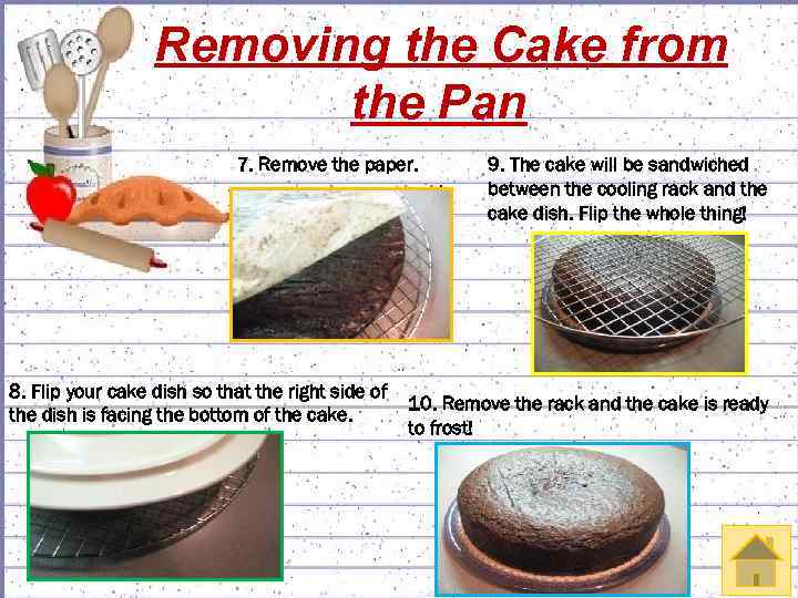 Removing the Cake from the Pan 7. Remove the paper. 8. Flip your cake