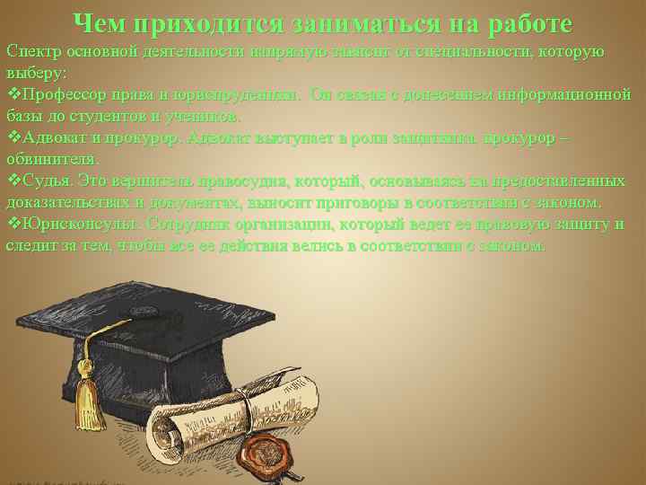 Чем приходится заниматься на работе Спектр основной деятельности напрямую зависит от специальности, которую выберу: