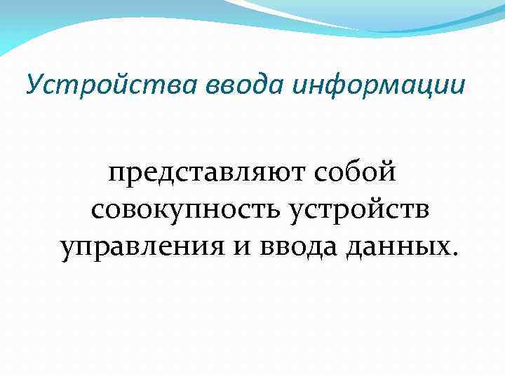 Устройства ввода информации представляют собой совокупность устройств управления и ввода данных. 