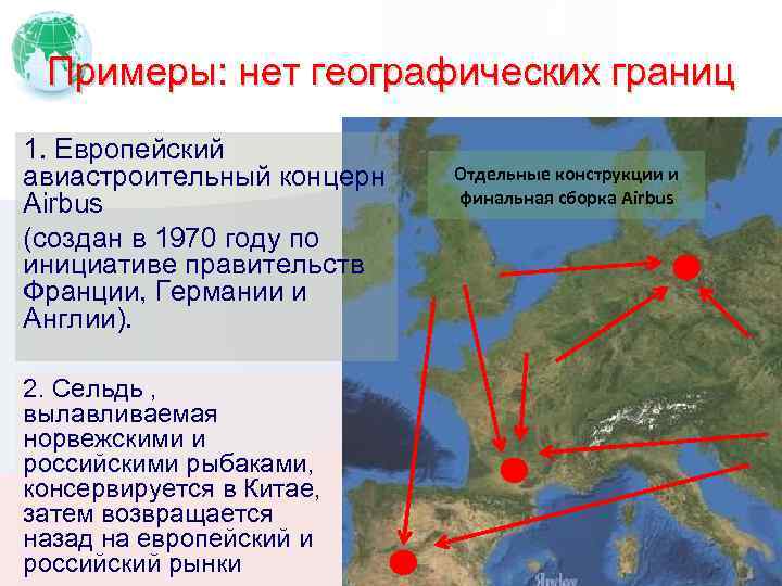 Примеры: нет географических границ 1. Европейский авиастроительный концерн Airbus (создан в 1970 году по