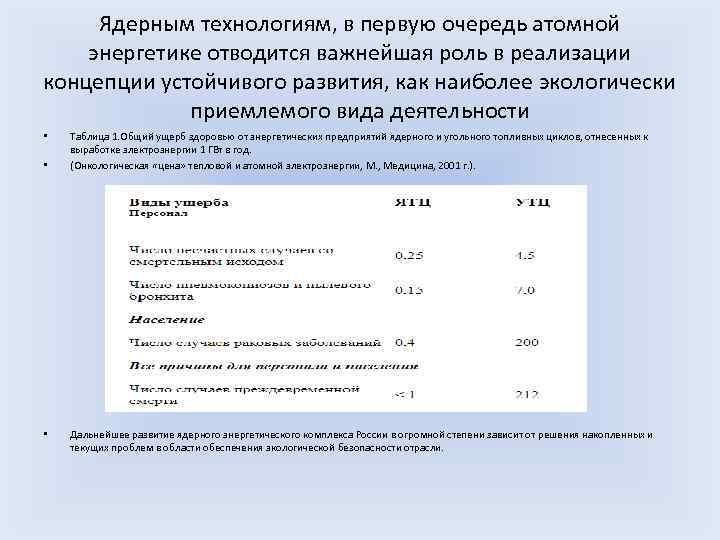 Ядерным технологиям, в первую очередь атомной энергетике отводится важнейшая роль в реализации концепции устойчивого