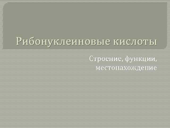 Рибонуклеиновые кислоты Строение, функции, местонахождение 
