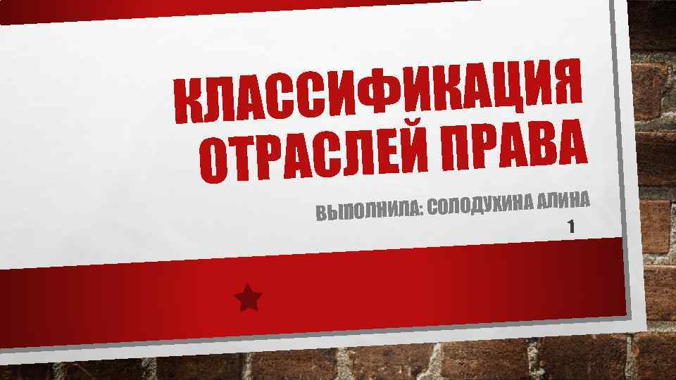 ИКАЦИЯ КЛАССИФ ЕЙ ПРАВА ОТРАСЛ ЛА: СОЛОДУХИНА АЛИНА ВЫПОЛНИ 1 