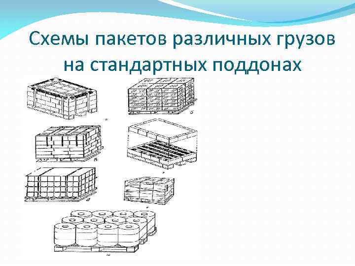 Схемы пакетов различных грузов на стандартных поддонах 