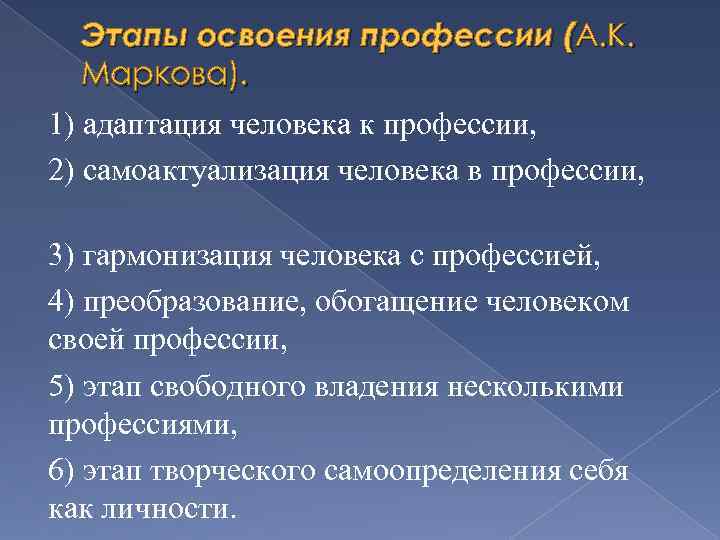 Этапы профессии