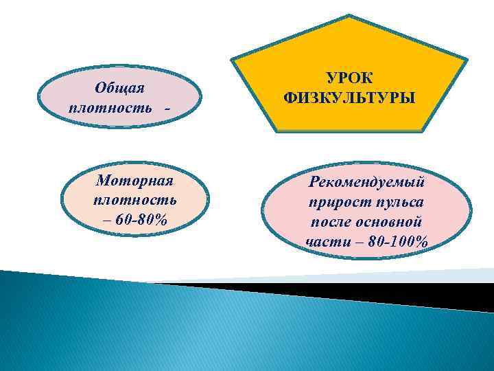 Общая плотность - Моторная плотность – 60 -80% УРОК ФИЗКУЛЬТУРЫ Рекомендуемый прирост пульса после