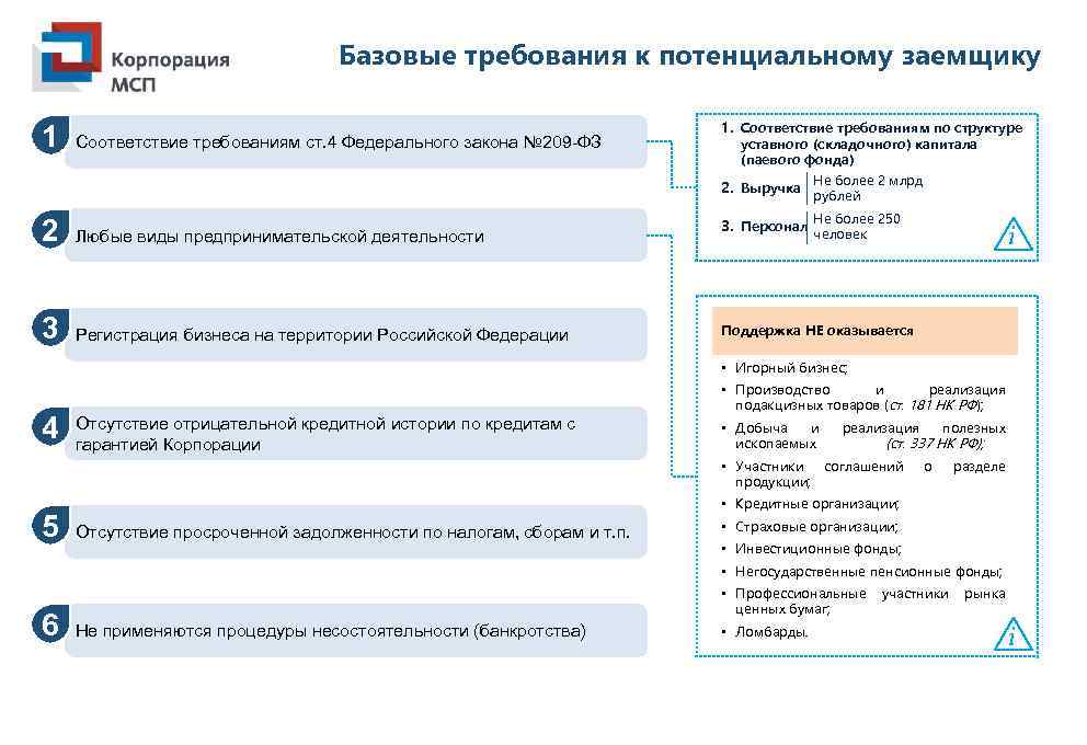 Базовые требования к потенциальному заемщику 1 Соответствие требованиям ст. 4 Федерального закона № 209