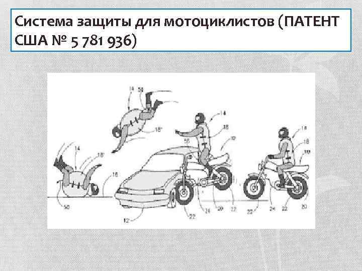 Система защиты для мотоциклистов (ПАТЕНТ США № 5 781 936) 