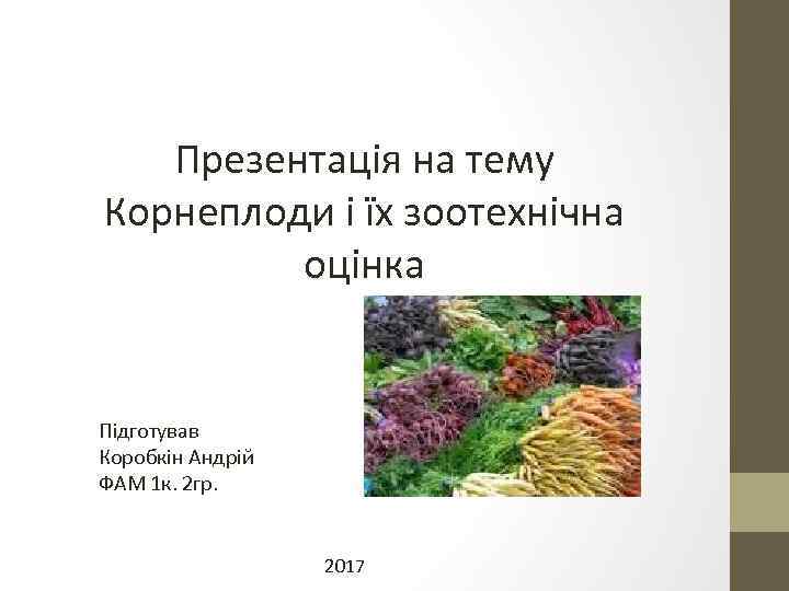 Презентація на тему Корнеплоди і їх зоотехнічна оцінка Підготував Коробкін Андрій ФАМ 1 к.