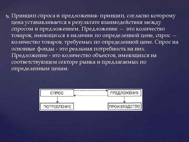  Принцип спроса и предложения- принцип, согласно которому цена устанавливается в результате взаимодействия между