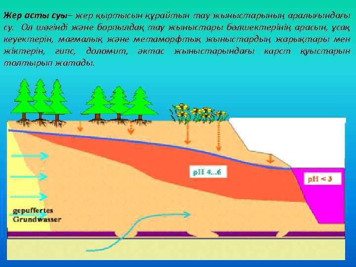 Жер асты суы– жер қыртысын құрайтын тау жыныстарының аралығындағы су. Ол шөгінді және борпылдақ