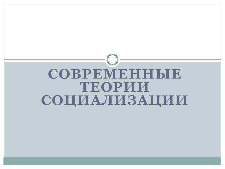СОВРЕМЕННЫЕ ТЕОРИИ СОЦИАЛИЗАЦИИ 