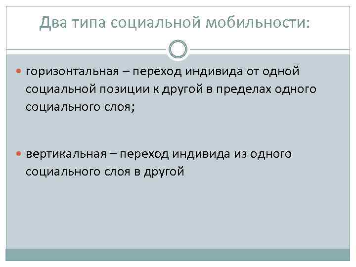 Два типа социальной мобильности: горизонтальная – переход индивида от одной социальной позиции к другой