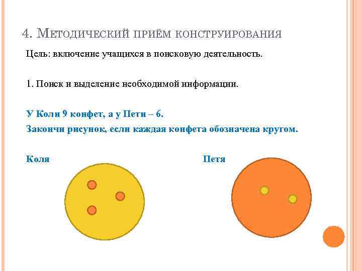 4. МЕТОДИЧЕСКИЙ ПРИЁМ КОНСТРУИРОВАНИЯ Цель: включение учащихся в поисковую деятельность. 1. Поиск и выделение