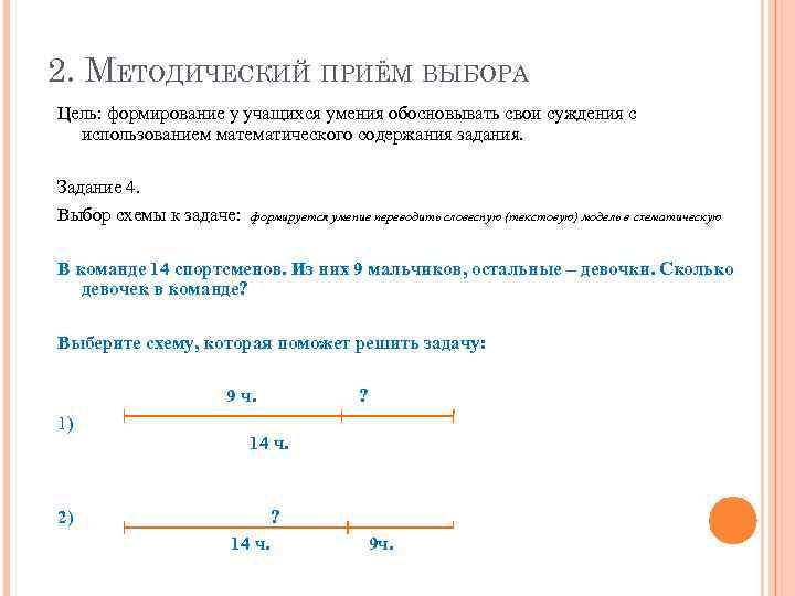 2. МЕТОДИЧЕСКИЙ ПРИЁМ ВЫБОРА Цель: формирование у учащихся умения обосновывать свои суждения с использованием