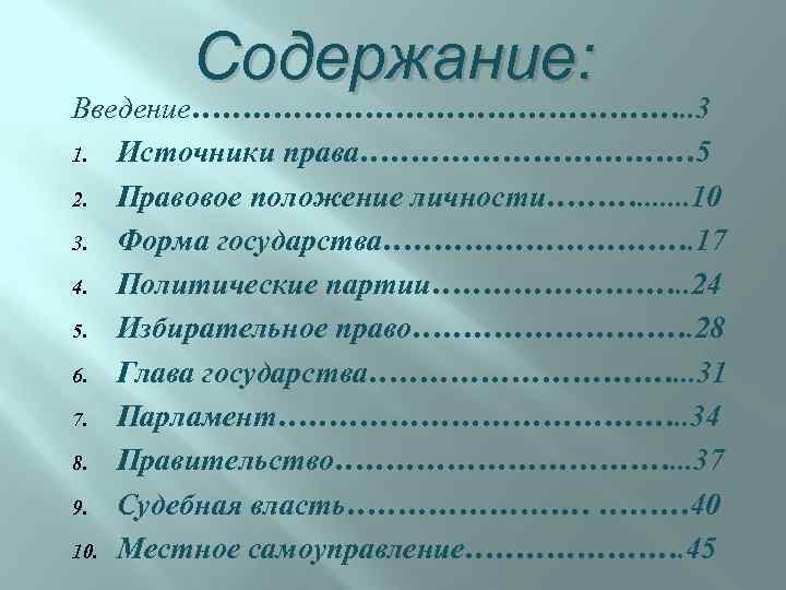 Содержание: Введение……………………. . 3 1. Источники права……………… 5 2. Правовое положение личности………. . .