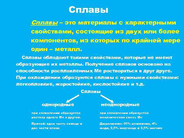 Сплавы – это материалы с характерными свойствами, состоящие из двух или более компонентов, из