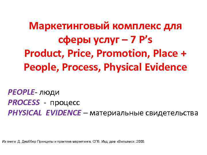 Маркетинговый комплекс для сферы услуг – 7 P’s Product, Price, Promotion, Place + People,