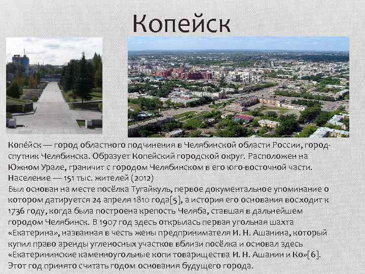 Карта города копейска