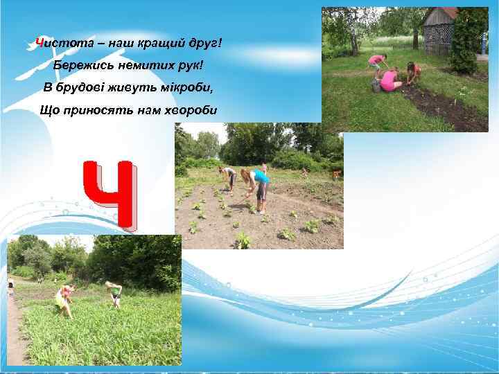 Чистота – наш кращий друг! Бережись немитих рук! В брудові живуть мікроби, Що приносять