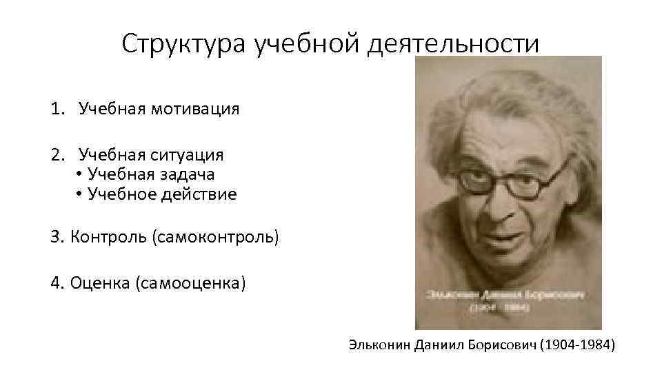 Структура учебной деятельности 1. Учебная мотивация 2. Учебная ситуация • Учебная задача • Учебное