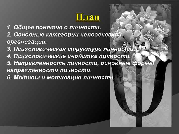 План 1. Общее понятие о личности. 2. Основные категории человеческой организации. 3. Психологическая структура