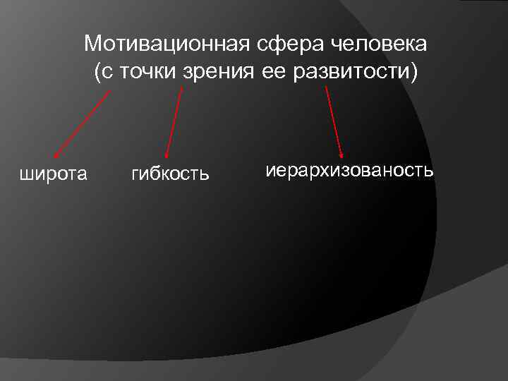 Мотивационная сфера человека (с точки зрения ее развитости) широта гибкость иерархизованость 