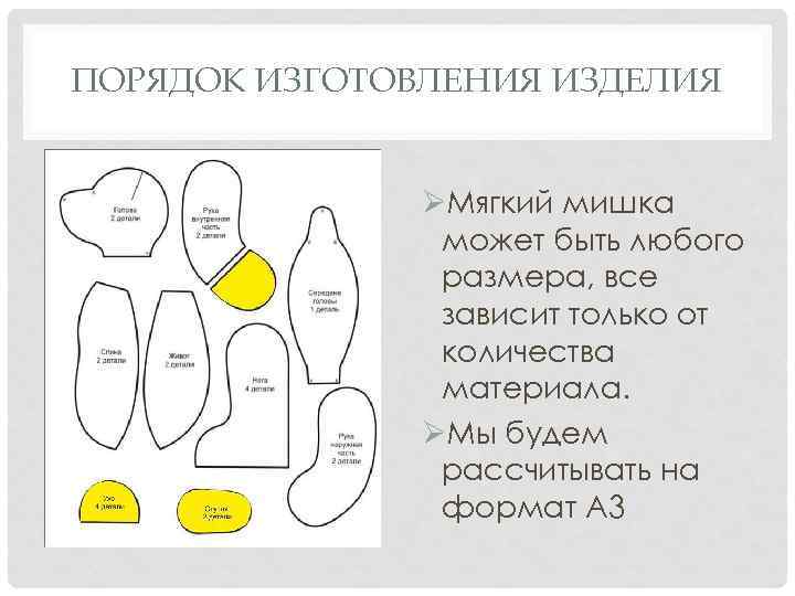 ПОРЯДОК ИЗГОТОВЛЕНИЯ ИЗДЕЛИЯ ØМягкий мишка может быть любого размера, все зависит только от количества