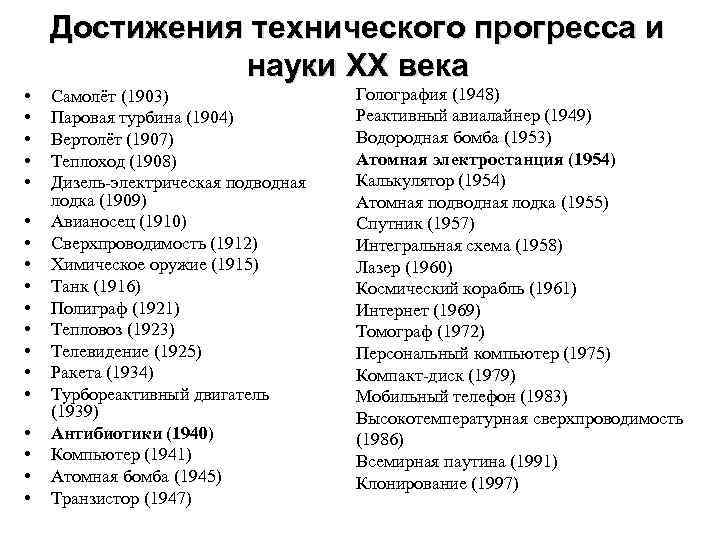 Достижения технического прогресса и науки ХХ века • • • • • Самолёт (1903)