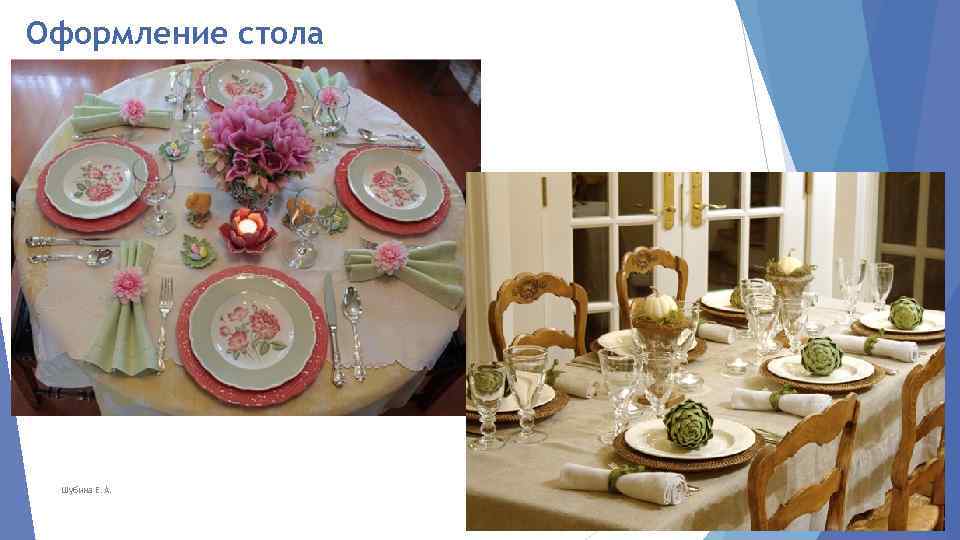 Оформление стола Шубина Е. А. 