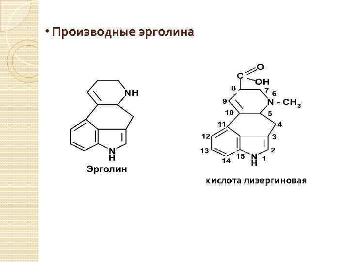  • Производные эрголина кислота лизергиновая 