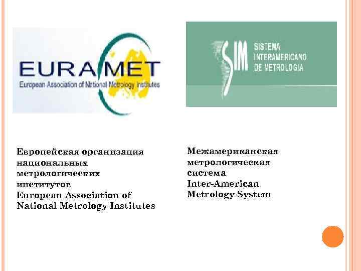 Европейская организация национальных метрологических институтов European Association of National Metrology Institutes Межамериканская метрологическая система