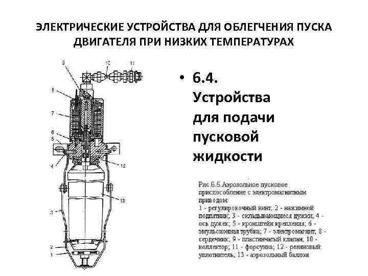 ЭЛЕКТРИЧЕСКИЕ УСТРОЙСТВА ДЛЯ ОБЛЕГЧЕНИЯ ПУСКА ДВИГАТЕЛЯ ПРИ НИЗКИХ ТЕМПЕРАТУРАХ • 6. 4. Устройства для