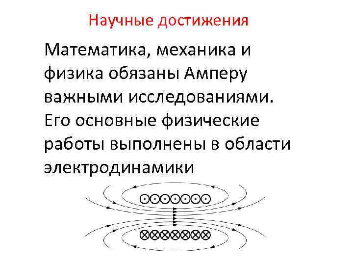 Научные достижения Математика, механика и физика обязаны Амперу важными исследованиями. Его основные физические работы