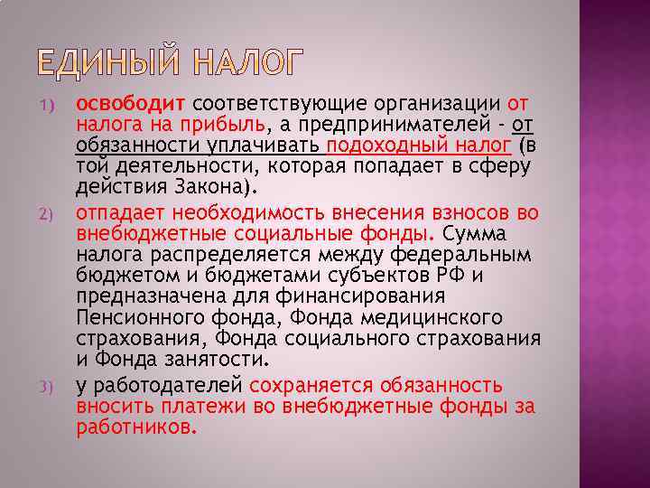 1) 2) 3) освободит соответствующие организации от налога на прибыль, а предпринимателей - от