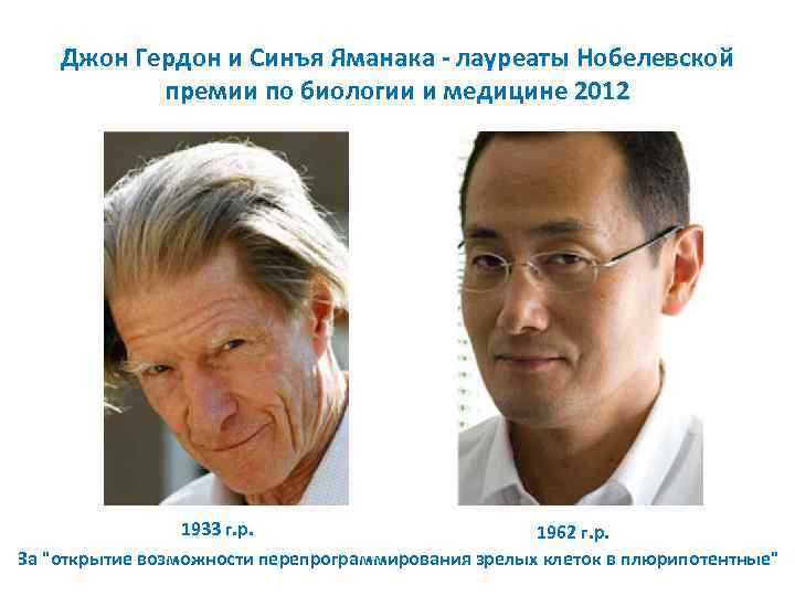 Джон Гердон и Синъя Яманака - лауреаты Нобелевской премии по биологии и медицине 2012