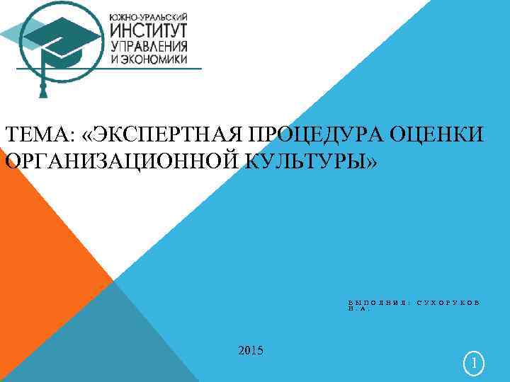 ТЕМА: «ЭКСПЕРТНАЯ ПРОЦЕДУРА ОЦЕНКИ ОРГАНИЗАЦИОННОЙ КУЛЬТУРЫ» В Ы П О Л Н И Л