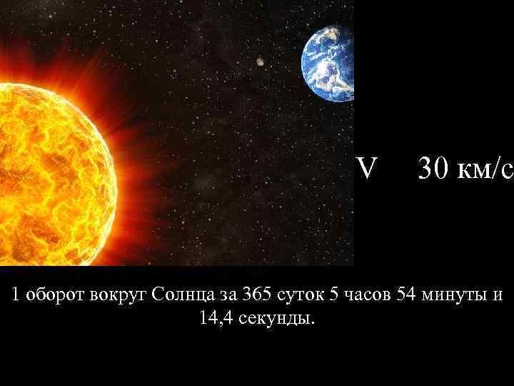V 30 км/с 1 оборот вокруг Солнца за 365 суток 5 часов 54 минуты