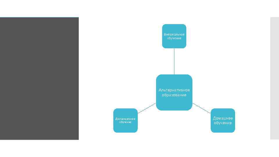 Внешкольное обучение Альтернативное образование Дистанционное обучение Домашнее обучение 