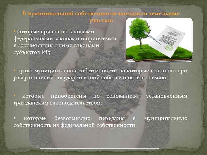 Земля может находиться в собственности. Муниципальная собственность на землю. Земельные участки в муниципальной собственности. Земельный участок находящийся в муниципальной собственности. В Федеральной собственности находятся земельные участки.