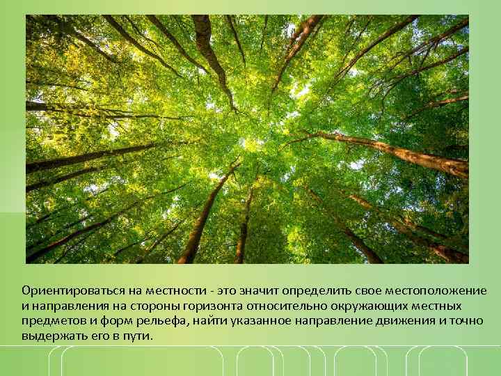 Ориентироваться на местности - это значит определить свое местоположение и направления на стороны горизонта