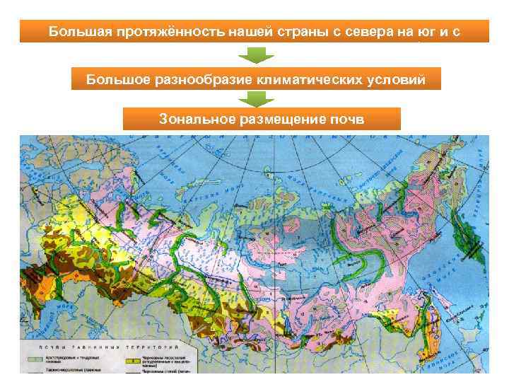 Большая протяжённость нашей страны с севера на юг и с запада на восток Большое