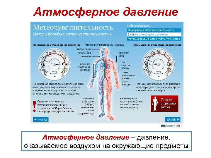 Атмосферное давление – давление, оказываемое воздухом на окружающие предметы 