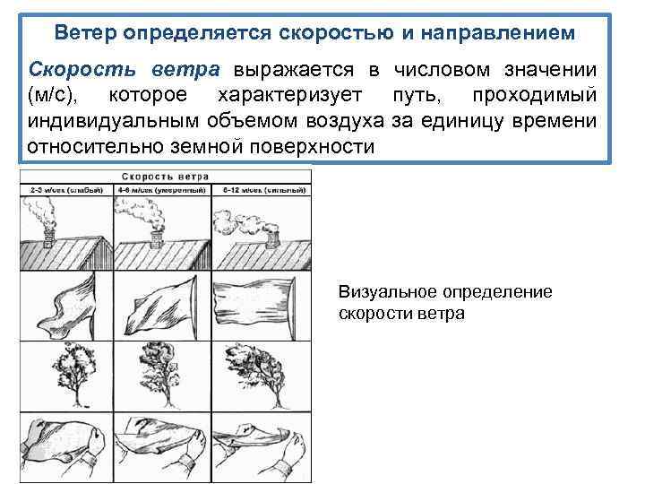 Ветер определяется скоростью и направлением Скорость ветра выражается в числовом значении (м/с), которое характеризует