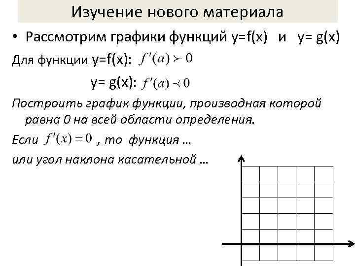 Изучение нового материала • Рассмотрим графики функций у=f(х) и у= g(х) Для функции у=f(х):